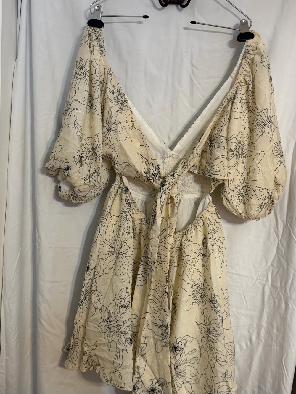 Showpo Cream Floral Tie-Back Mini Dress